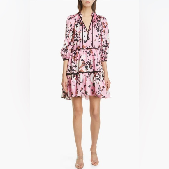 Veronica Beard Hawken Floral Tiered Silk Blend Minidress - Picture 1 of 8
